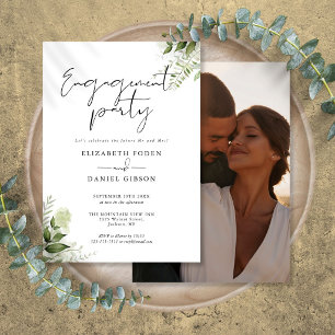 Floral Greenery Script Photo Engagement Party Invitation