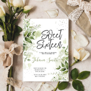 Floral Greenery Sweet Sixteen Birthday Invitation