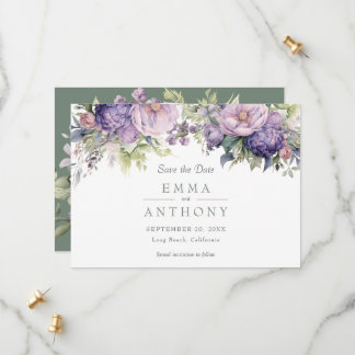 Floral Greenery Watercolor Lavender Sage Wedding Save The Date