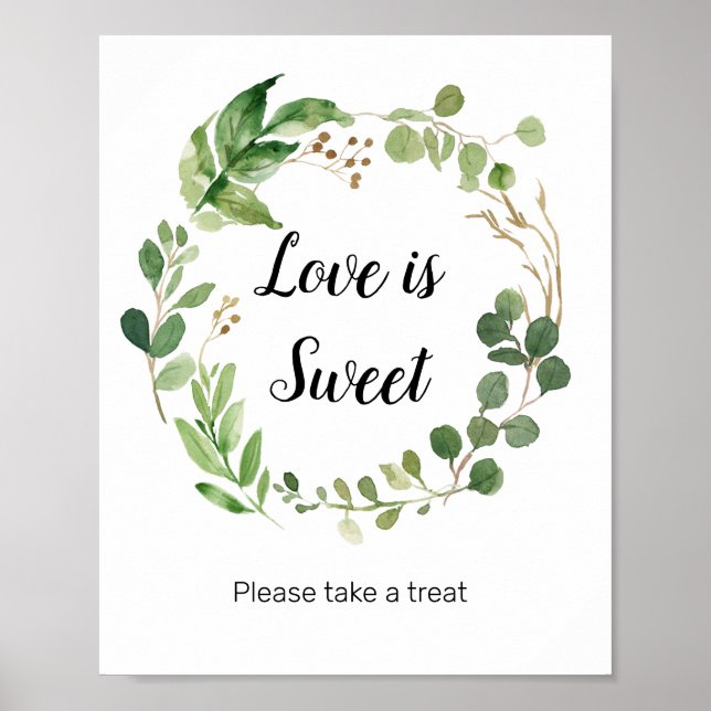 Floral Greenery Watercolor Love is Sweet Sign (Front)