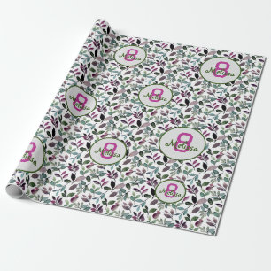 Floral Greenery Watercolor Pattern Birthday Name Wrapping Paper