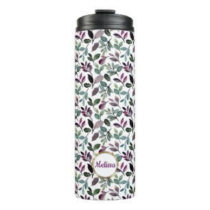 Floral Greenery Watercolor Pattern Name Thermal Tumbler