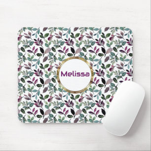 Floral Greenery Watercolor Seamless Pattern Name Mouse Pad