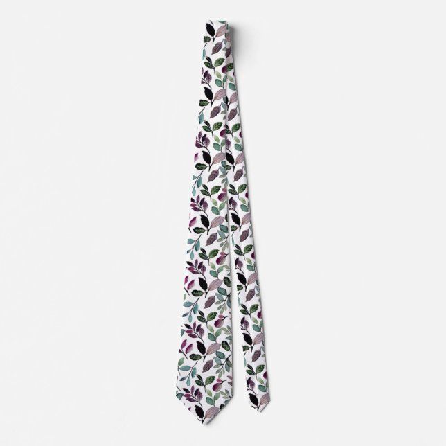 Floral Greenery Watercolor Seamless Pattern Tie (Front)