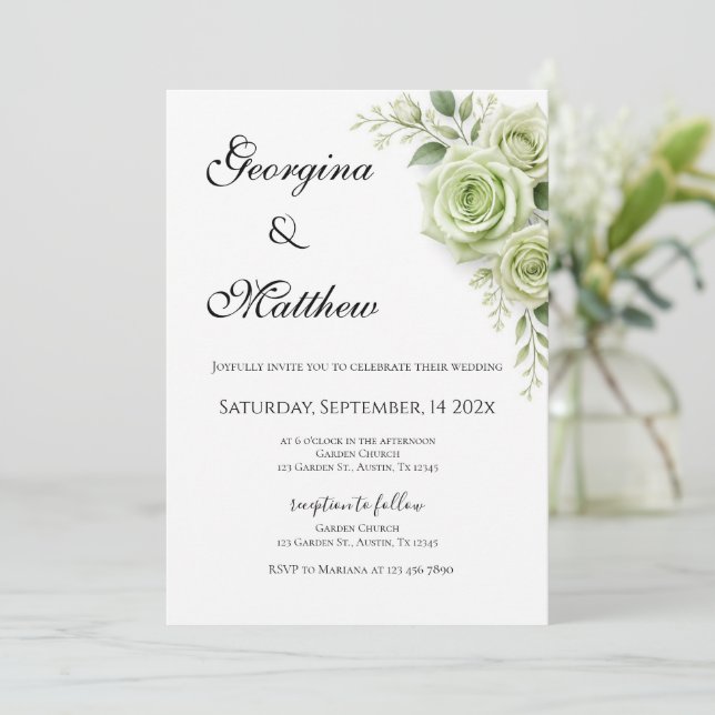 Floral greenery wedding invitation (Standing Front)