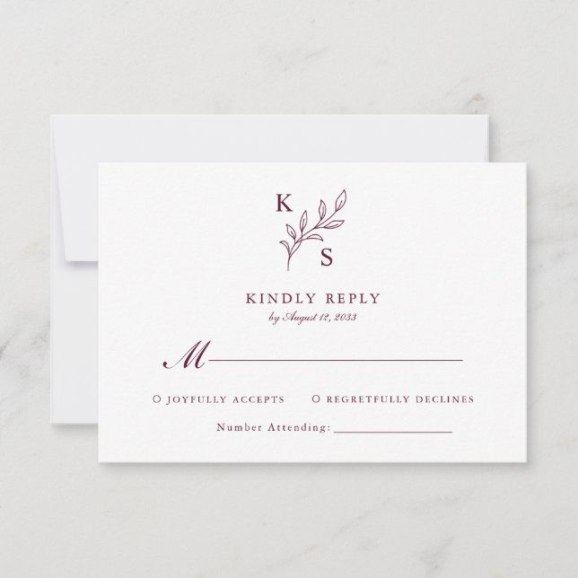 Floral Greenery Wedding Monogram Minimalist RSVP Card (Front)