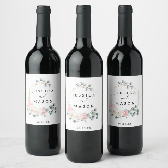Floral Greenery Wedding Wine Labels (Bottles)