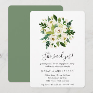 Floral Greenery White Roses Engagement Party Invitation