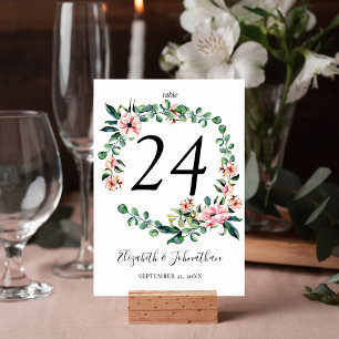 Floral Greenery Wreath Watercolor Wedding Table Number