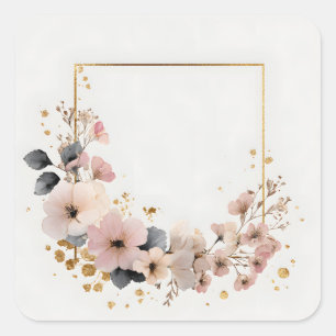 Floral Greeting Postcard with Elegant Flowers Square Sticker