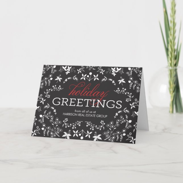 Floral Greetings Business Holiday Greeting Card (Front)