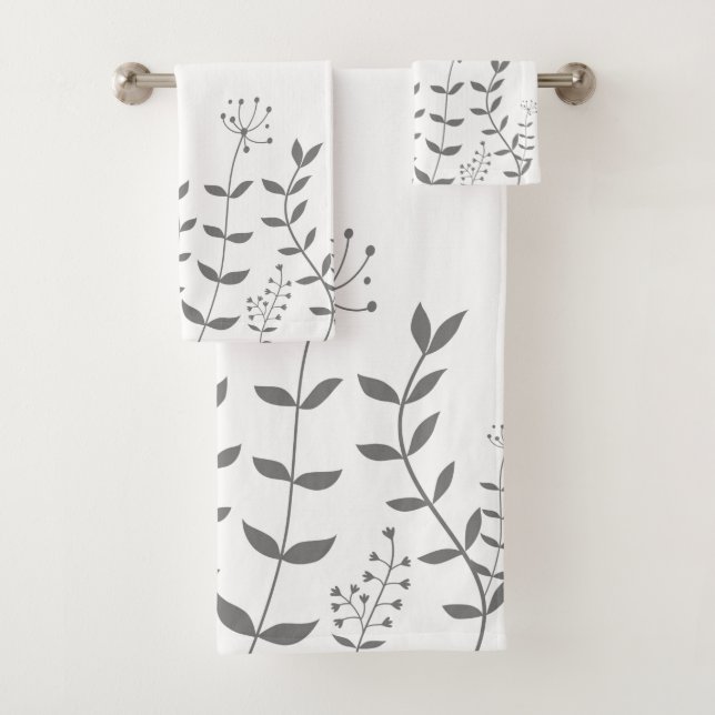 Floral Grey and White Modern Bath Towel Set (Insitu)