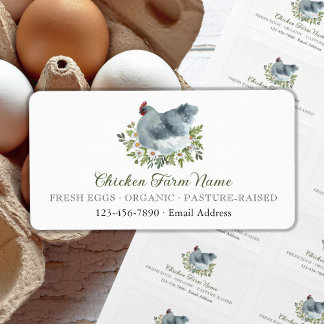 Floral Grey Chicken Hen Egg Farm Product Label