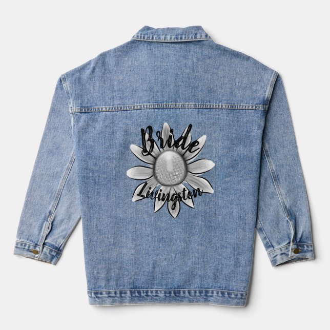 Floral Grey Grey Daisy Bride Wedding Gift Denim Jacket (Back)