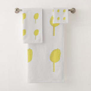 Floral Grey Grey Gold Golden Yellow Tulip Patterns Bath Towel Set