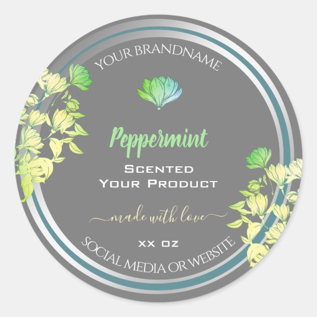 Floral Grey Product Packaging Labels Silver Effect (Front)