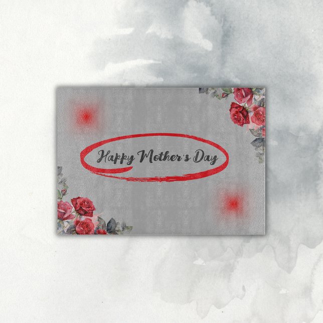 Floral Grey & Red Happy Mother's Day | Cutting Board (Creator Uploaded)