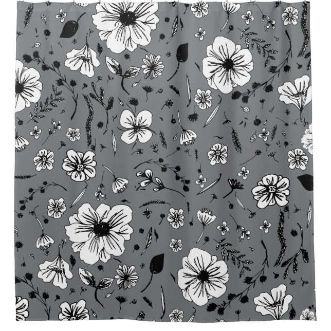 Floral Grey Shower Curtain (Front)