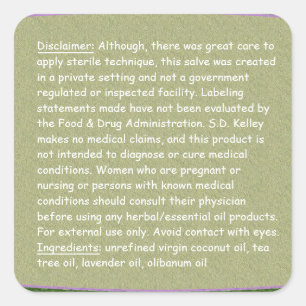 Floral & Grey Texture Ingredients/Disclaimer Squar Square Sticker