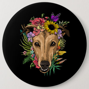 Floral Greyhound Botanical Plant Flower Animal Pet 6 Cm Round Badge