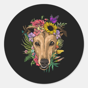 Floral Greyhound Botanical Plant Flower Animal Pet Classic Round Sticker