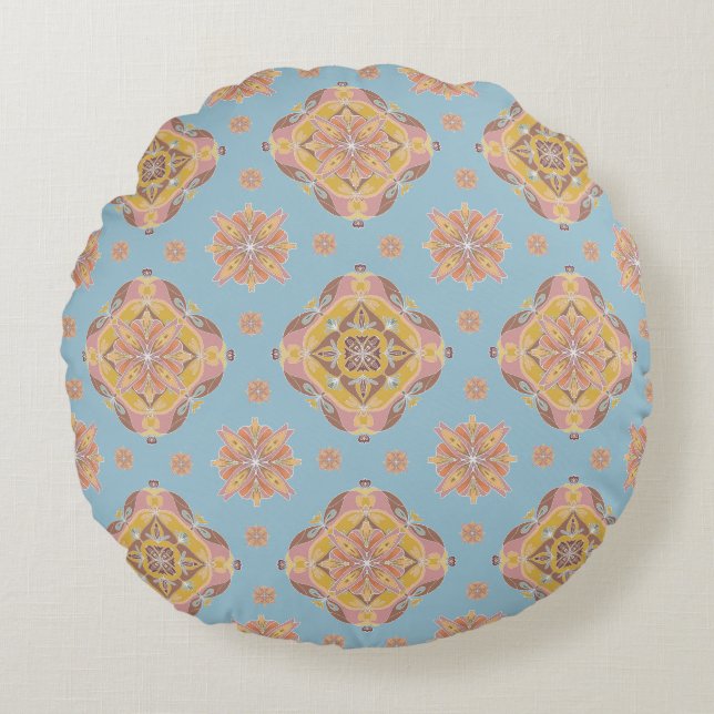 Floral Grid Round Pillow (Front)