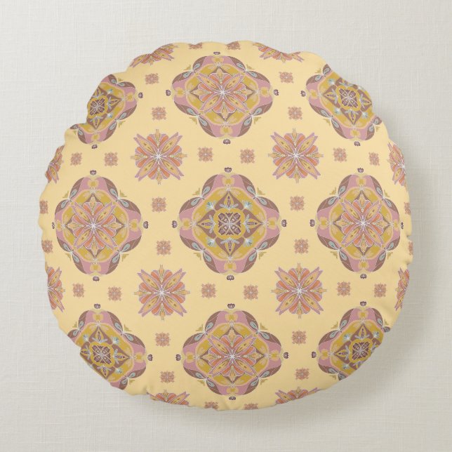 Floral Grid Round Pillow (Front)