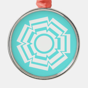Floral Groove Premium Round Ornament, Turquoise Metal Tree Decoration