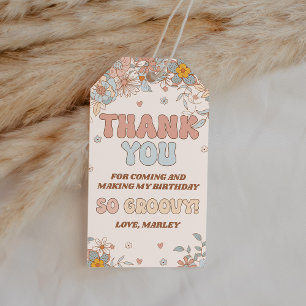 Floral Groovy Retro Birthday Thank You Favour Gift Tags