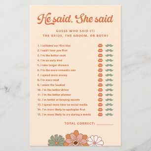 Floral Groovy Retro He Said She Said Bridal Game