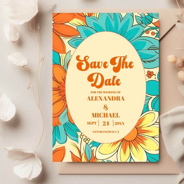 Floral Groovy Retro Wedding Save The Date (Creator Uploaded)