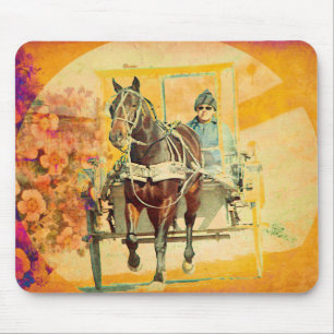 Floral Grunge Amish Horse and Buggy Mouse Pad