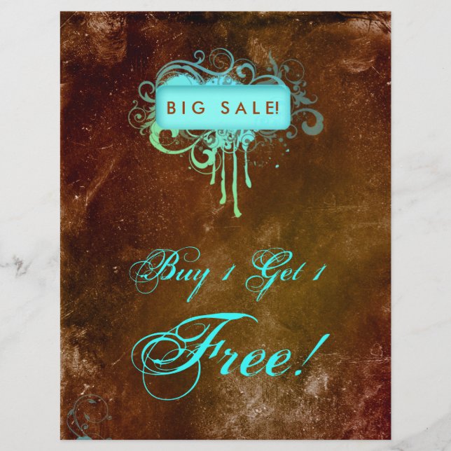 Floral Grunge Flyer Salon Spa Blue Brown (Front)