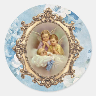 Floral Guardian Angels Baby Religious  Classic Round Sticker