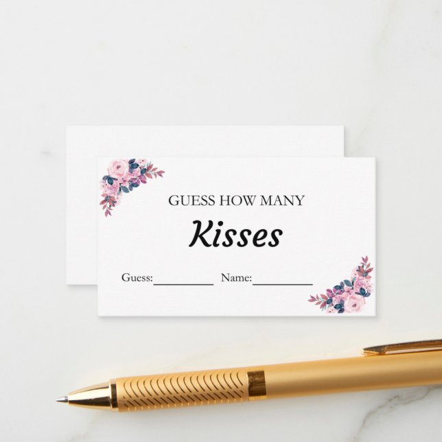 Floral Guess How Many Kisses Bridal Shower Game  Enclosure Card (Front/Back In Situ)