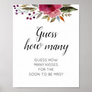 Floral Guess How Many Kisses Bridal Shower Game Poster