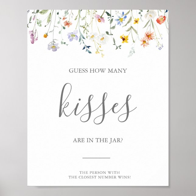 Floral Guess How Many Kisses Bridal Shower Game  Poster (Front)