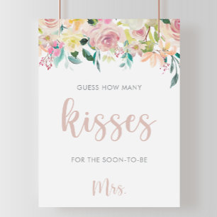 Floral Guess How Many Kisses Bridal Shower Game  Poster