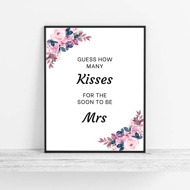 Floral Guess How Many Kisses Bridal Shower Game Poster (Floral Guess how many kisses Bridal Shower Game 
)