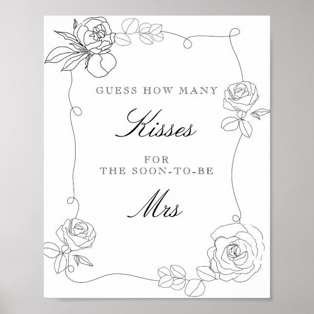 Floral Guess How Many Kisses Bridal Shower Game Poster (Front)