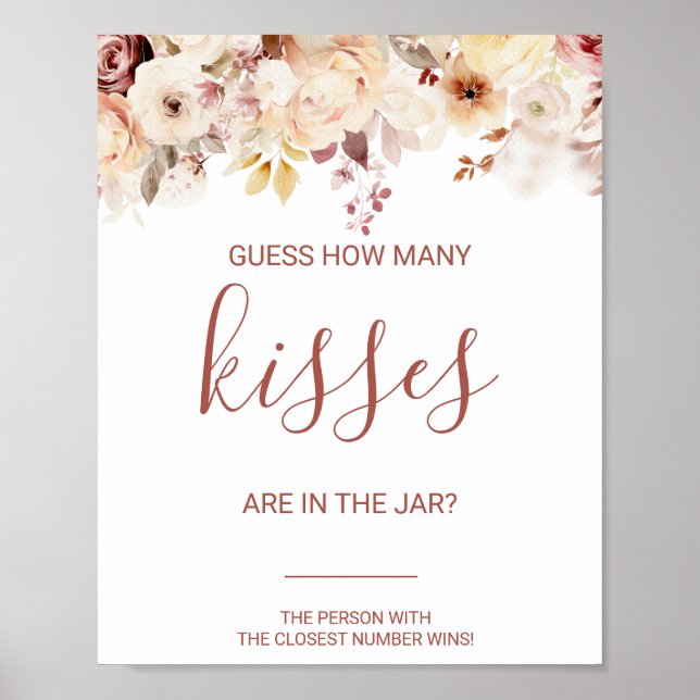 Floral Guess How Many Kisses Bridal Shower Game  Poster (Front)