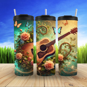 Floral Guitar with Butterflies Fantasy Thermal Tumbler