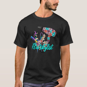 Floral Hair Stylist Cute Peace Love Barber Hair Th T-Shirt