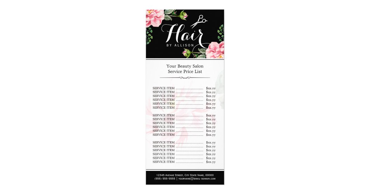 Floral Hair Stylist Modern Beauty Salon Price List Rack Card | Zazzle Floral Hair Stylist Modern Beauty Salon Price List Rack Card | Zazzle