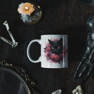 Floral Halloween Black Cat Coffee Mug