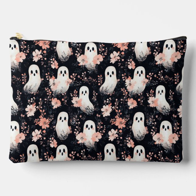 Floral Halloween Ghost Makeup Bag (Front)