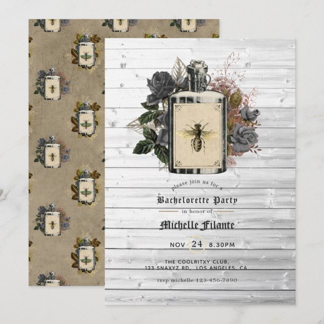 Floral Halloween Gothic Bachelorette Party Invitat Invitation (Front/Back)