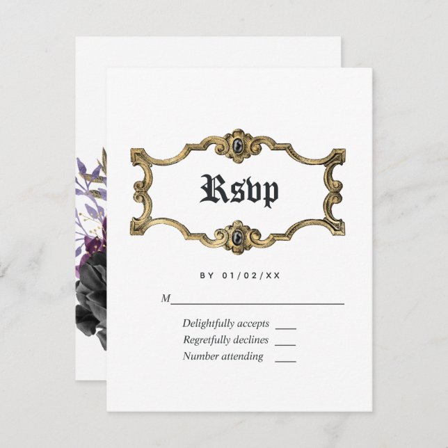 Floral Halloween Gothic Wedding RSVP Card (Front/Back)