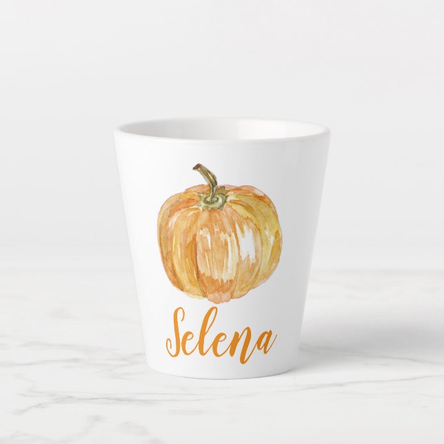 Floral Halloween Pumpkin Custom Name Fall Latte Mug (Front)