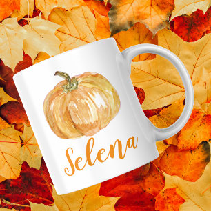 Floral Halloween Pumpkin Custom Name Fall Two-Tone Coffee Mug